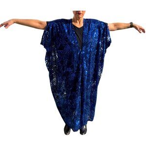 NEW Jennafer Grace Royal Blue Sequin Caftan Gown | Resort Evening | XL Oversized